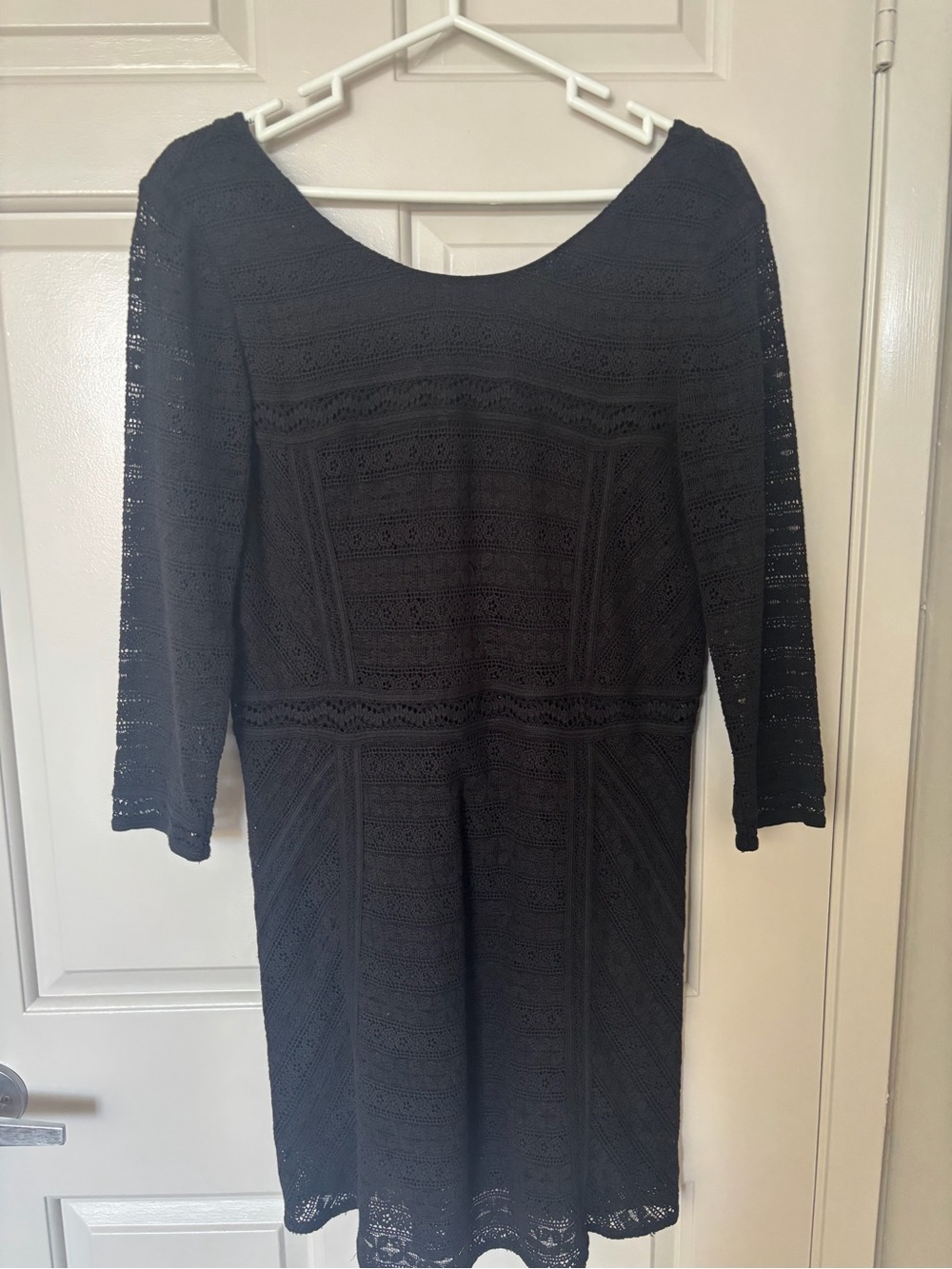 Sezane Black Crochet Long Sleeve Dress